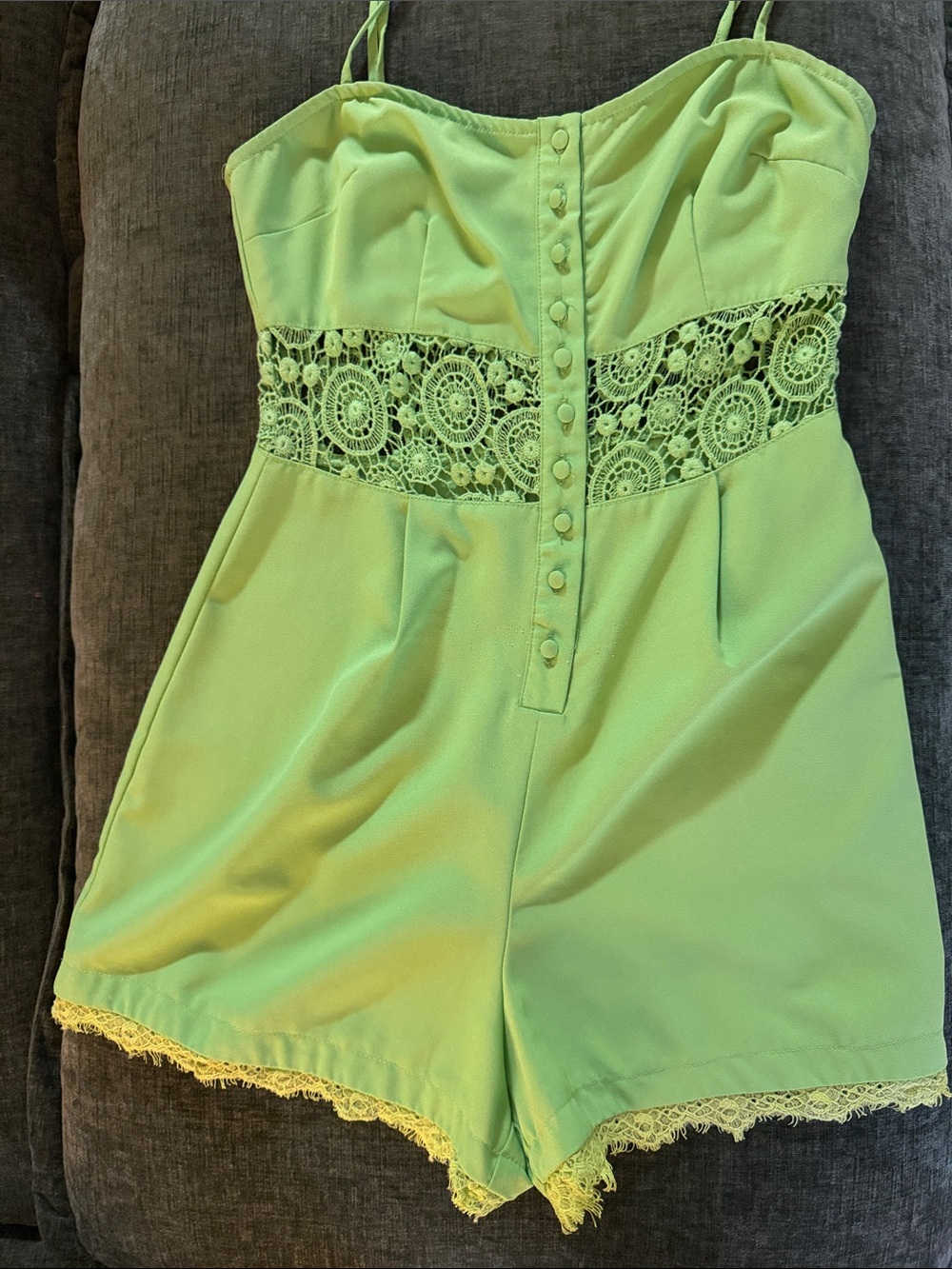 Lace-Panel Neon Green Romper